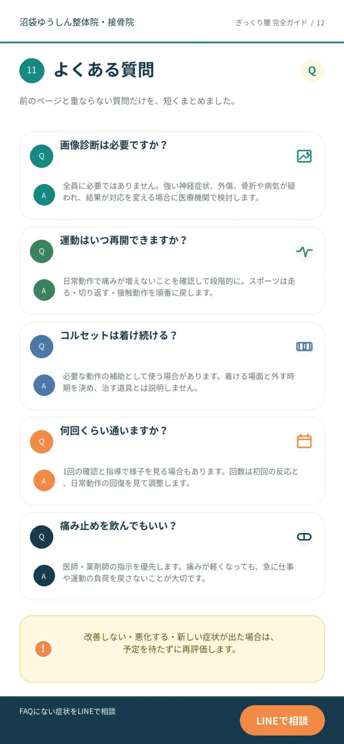ぎっくり腰の画像診断・運動再開・コルセット・通院に関する質問